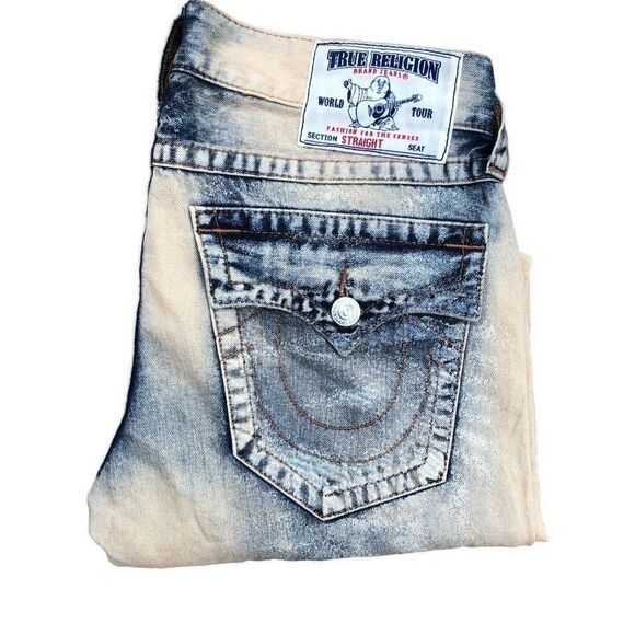 True Religion Jeans Size 32 STRAIGHT Blue Paint Splatter - Picture 6 of 10